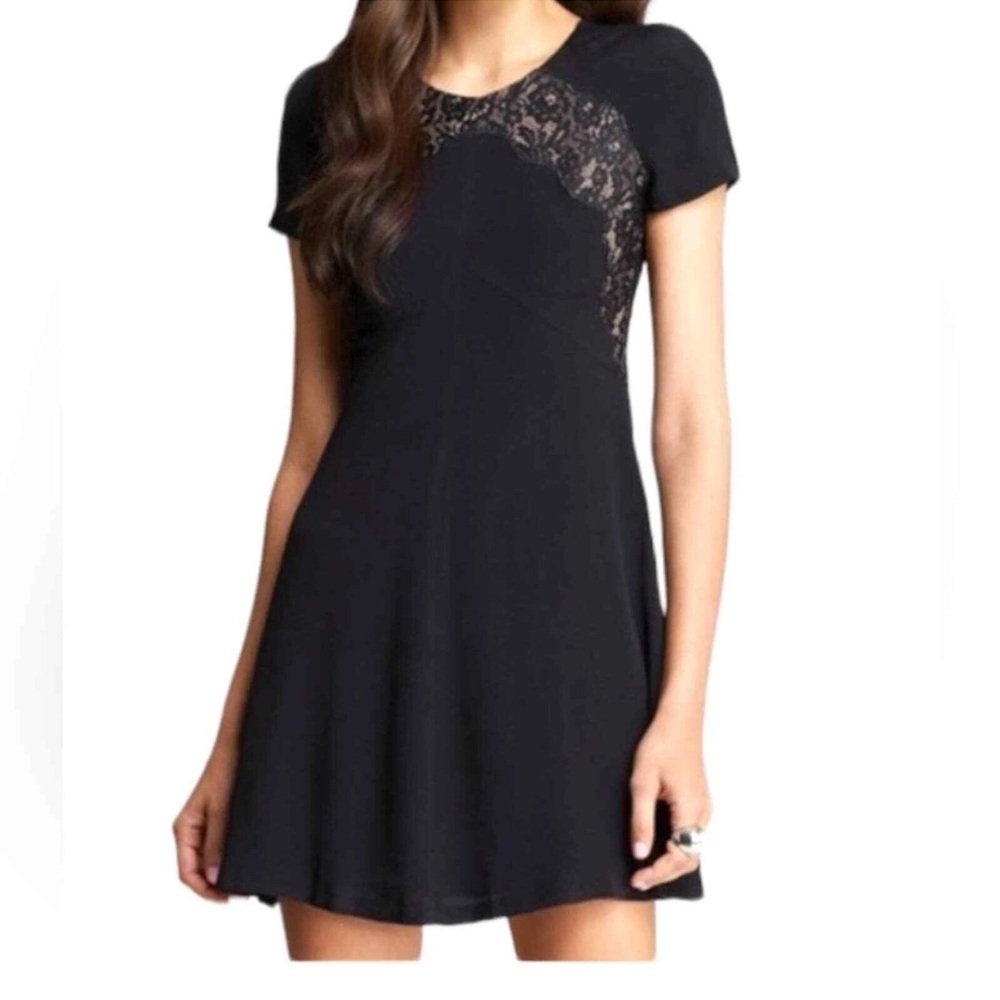 Rebecca Taylor Black Lace Silk Crepe Dress Size 4 - Picture 3 of 14
